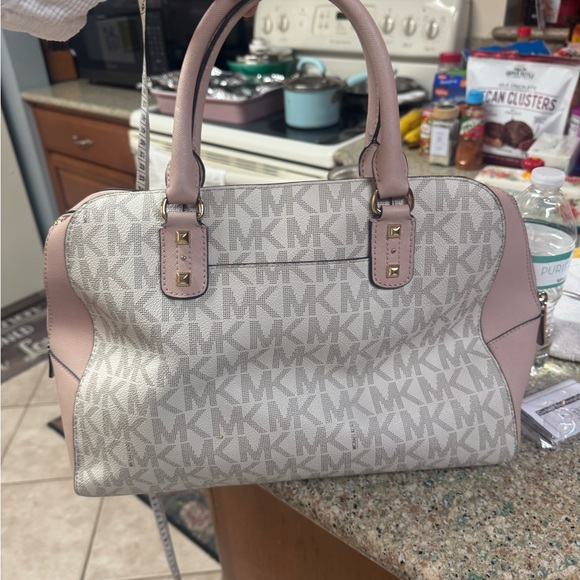 Michael Kors Pink and Cream Studded Satchel - Picture 7 of 8